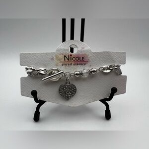 Heart Charm Bracelet with rhinestones
